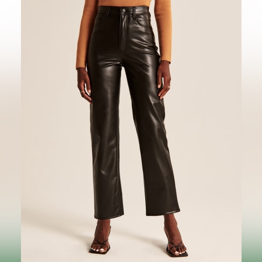 Abercrombie & Fitch The Ankle Straight Ultra High Rise Vegan Leather Pants Sz 26 - Picture 2 of 11